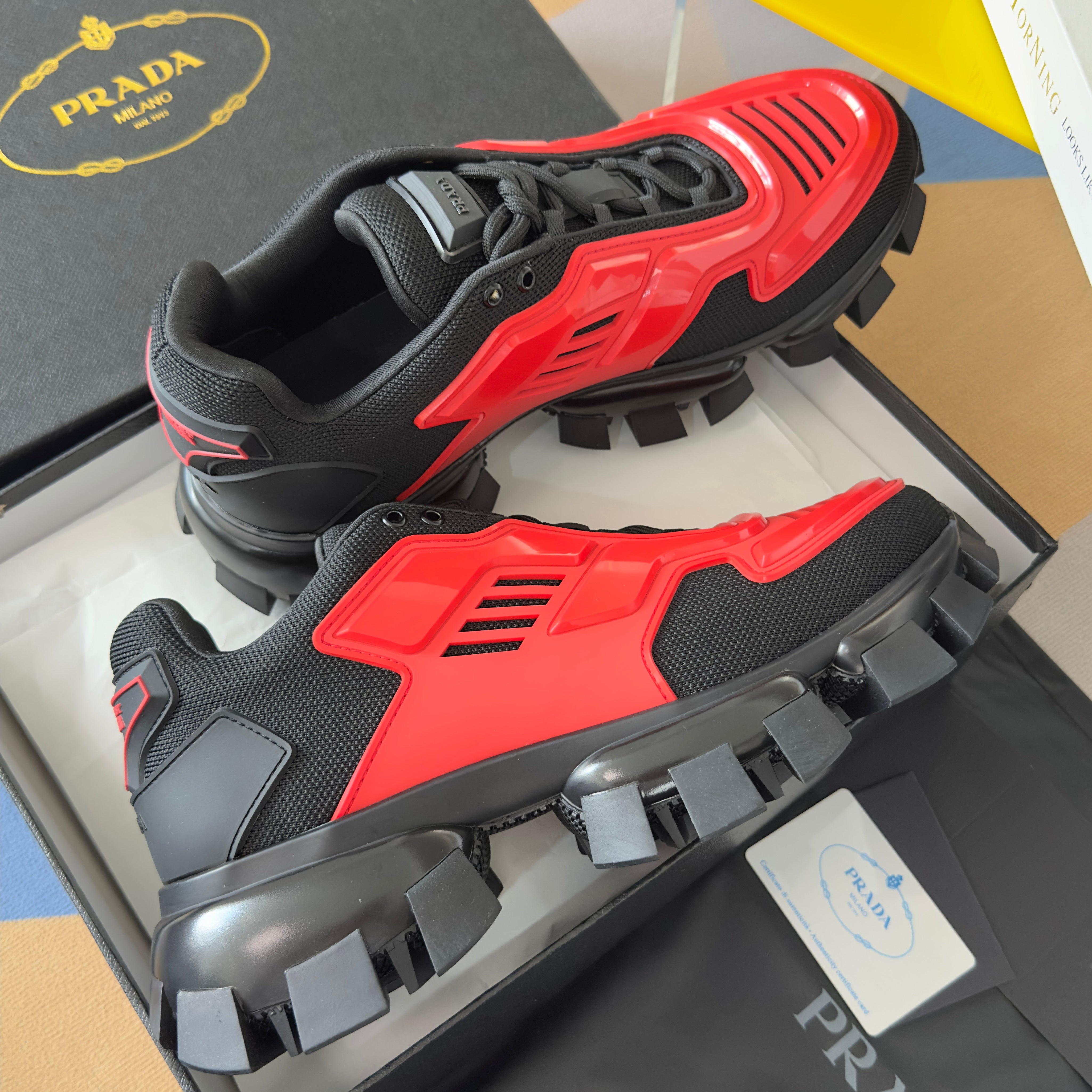 PRADA 26S CLOUDBUST THUNDER SNEAKERS 60MM IN RED MESH FABRIC AND TPU