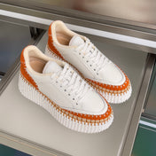 CHLOÉ 26S WEDGE SNEAKERS 70 MM IN WHITE CALFSKIN AND ORANGE SUEDE