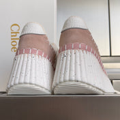 CHLOÉ 26S WEDGE SNEAKERS 70 MM IN WHITE CALFSKIN AND LIGHT PINK SUEDE