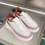 CHLOÉ 26S WEDGE SNEAKERS 70 MM IN WHITE CALFSKIN AND LEOPARD PRINT PONY HAIR