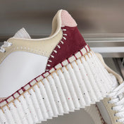 CHLOÉ 26S WEDGE SNEAKERS 70 MM IN WHITE CALFSKIN AND DARK RED SUEDE