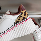 CHLOÉ 26S WEDGE SNEAKERS 70 MM IN WHITE CALFSKIN AND LEOPARD PRINT PONY HAIR