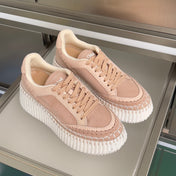 CHLOÉ 26S WEDGE SNEAKERS 70 MM IN PINK BEIGE SUEDE