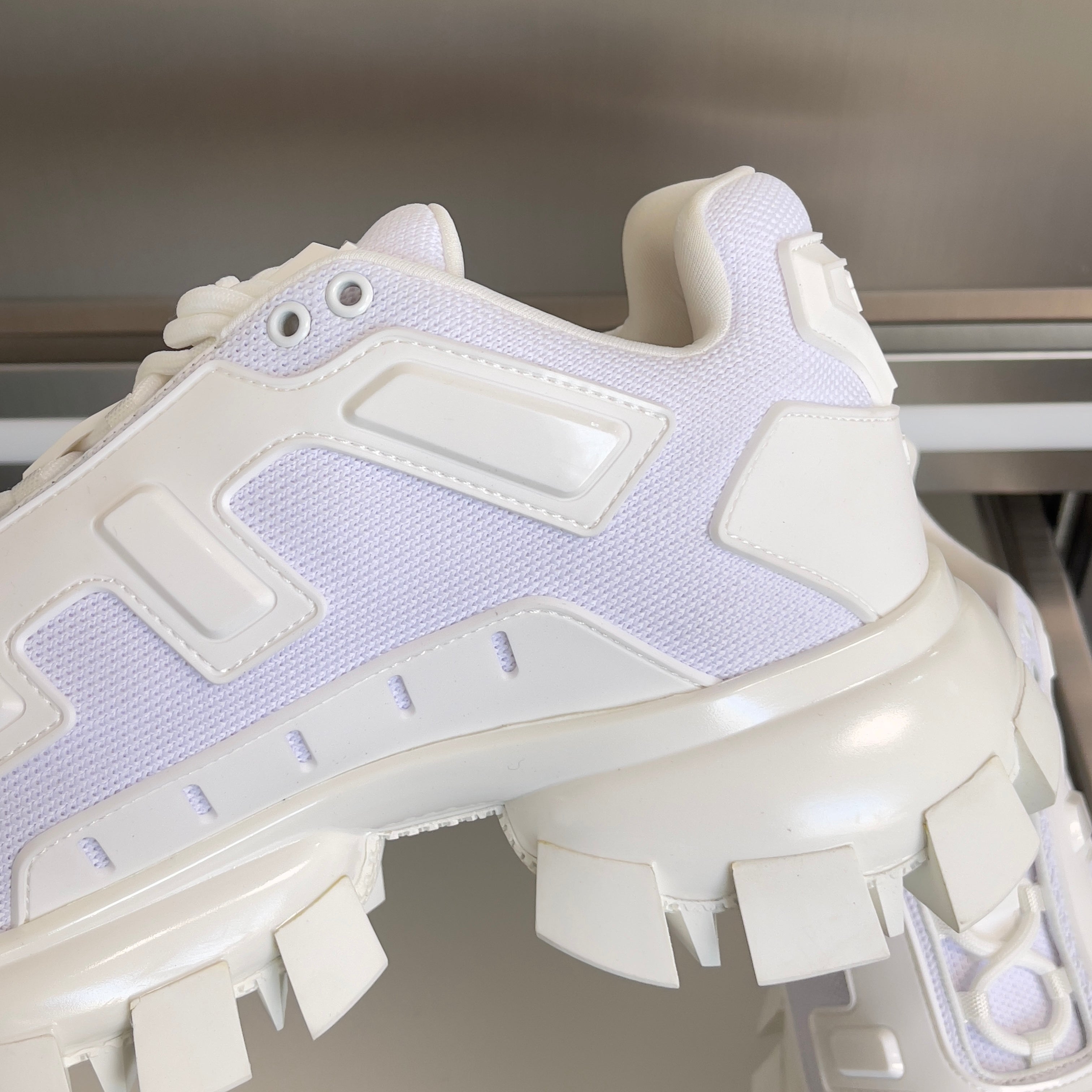 PRADA 26S CLOUDBUST THUNDER SNEAKERS 60MM IN WHITE MESH FABRIC