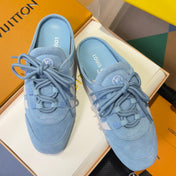 LV 26S LACE UP MULE SNEAKERS IN LIGHT BLUE SUEDE AND CALFSKIN