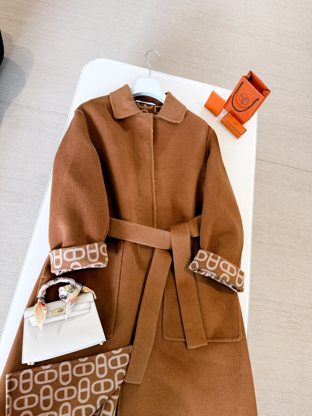 HERMES 25S BELTED CASHMERE PEACOAT 267