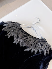 DIOR 25S EMBELLISHED-NECK BLACK VELVET DRESS 722