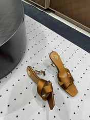 OPYUM HIGH MULES IN BROWNIE SILK