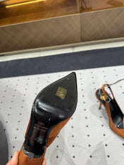 L'ENTRACTE SLINGBACK PUMPS IN BRONZE BROWN SATIN