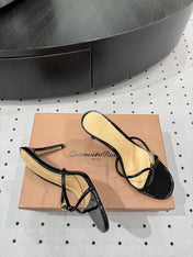 GIANVITO ROSSI 26S STRAPPY HEEL SANDALS 80 MM IN BLACK PATENT LAMBSKIN