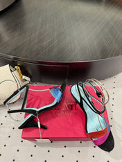 VLTN HIGH SANDAL 25S 60 MM IN BLACK SUEDE AND MULTICOLOR CALFSKIN