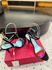 VLTN HIGH SANDAL 25S 60 MM IN BLACK SUEDE AND MULTICOLOR CALFSKIN