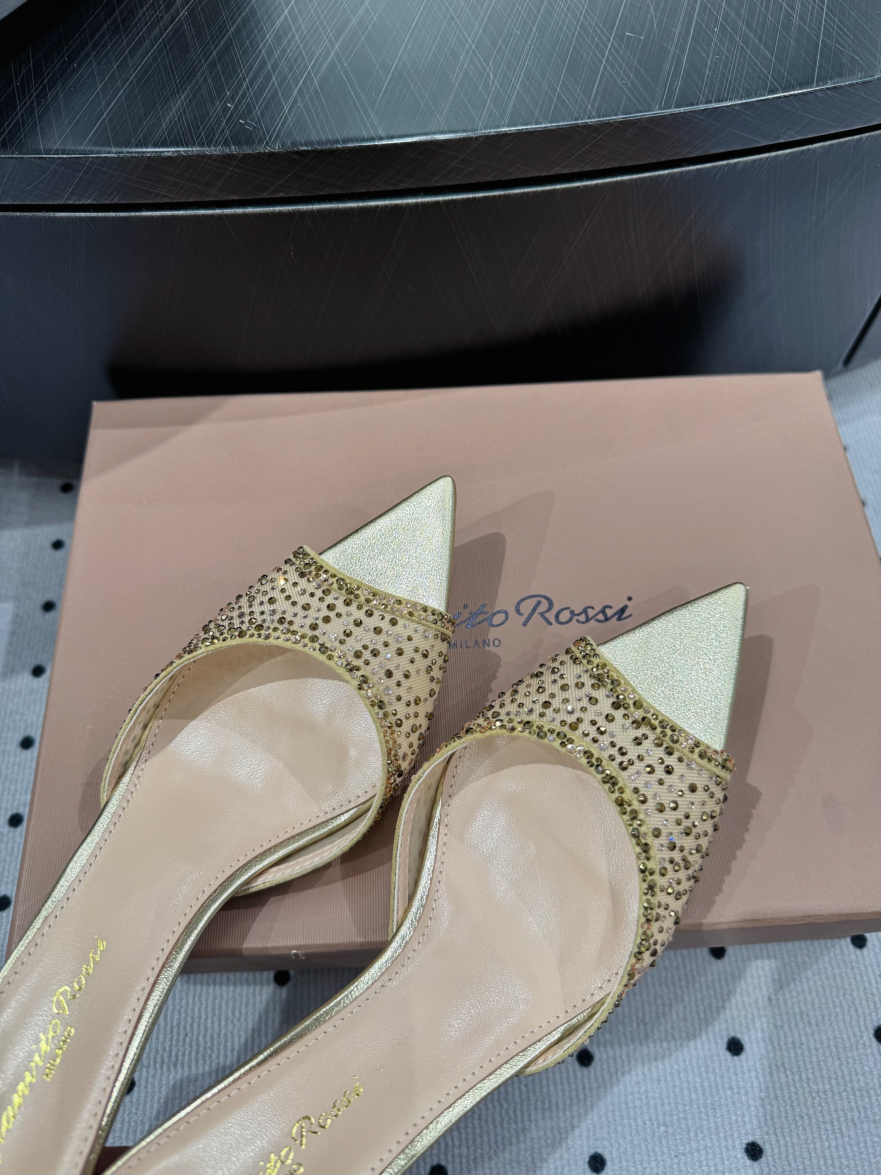 GIANVITO ROSSI 26S HIGH-HEEL SANDALS 55 MM IN METALLIC GOLD LAMBSKIN & CRYSTAL