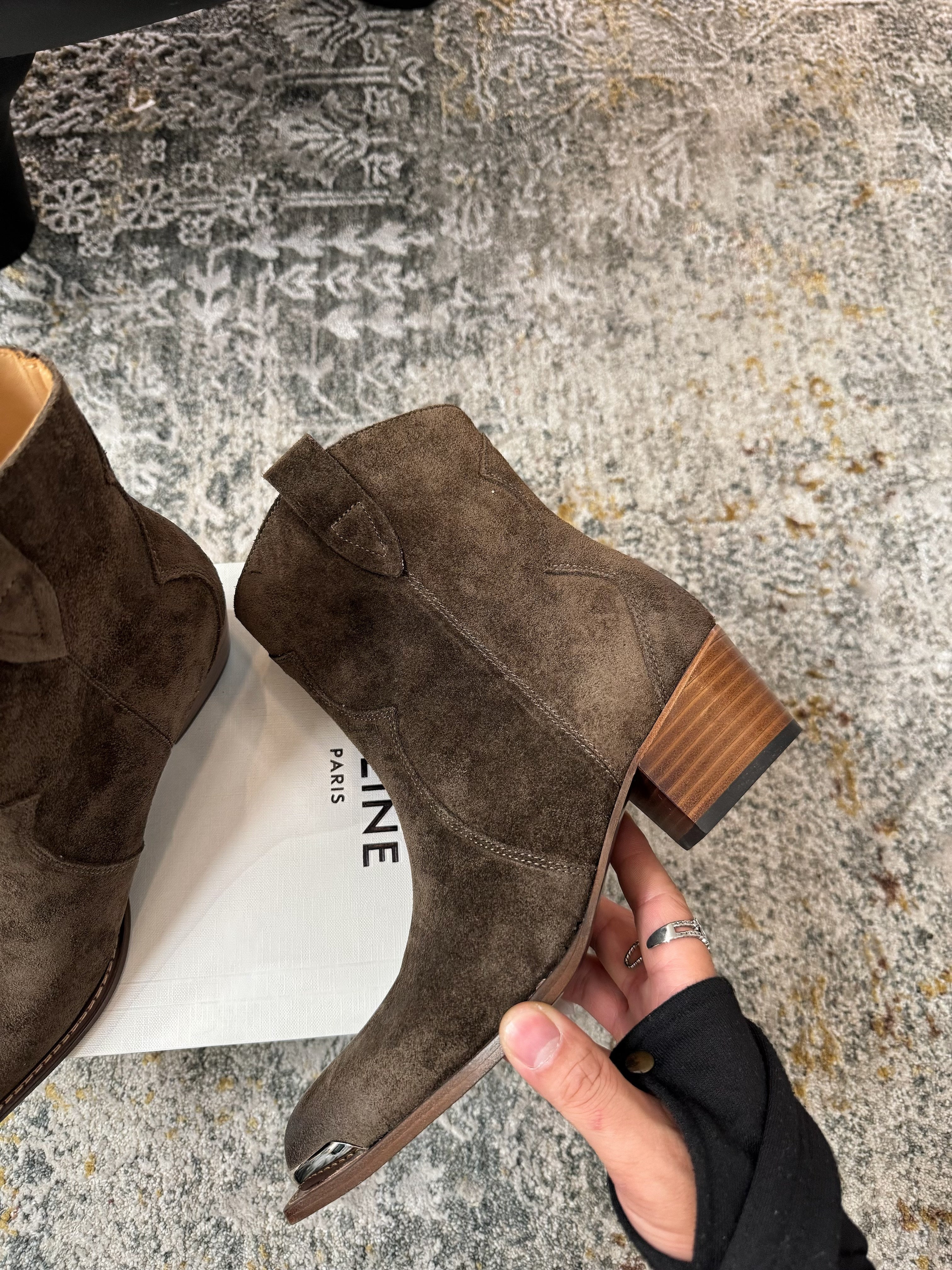 CELINE 26S ANKLE BOOTS 55 MM IN GRAYISH BROWN SUEDE
