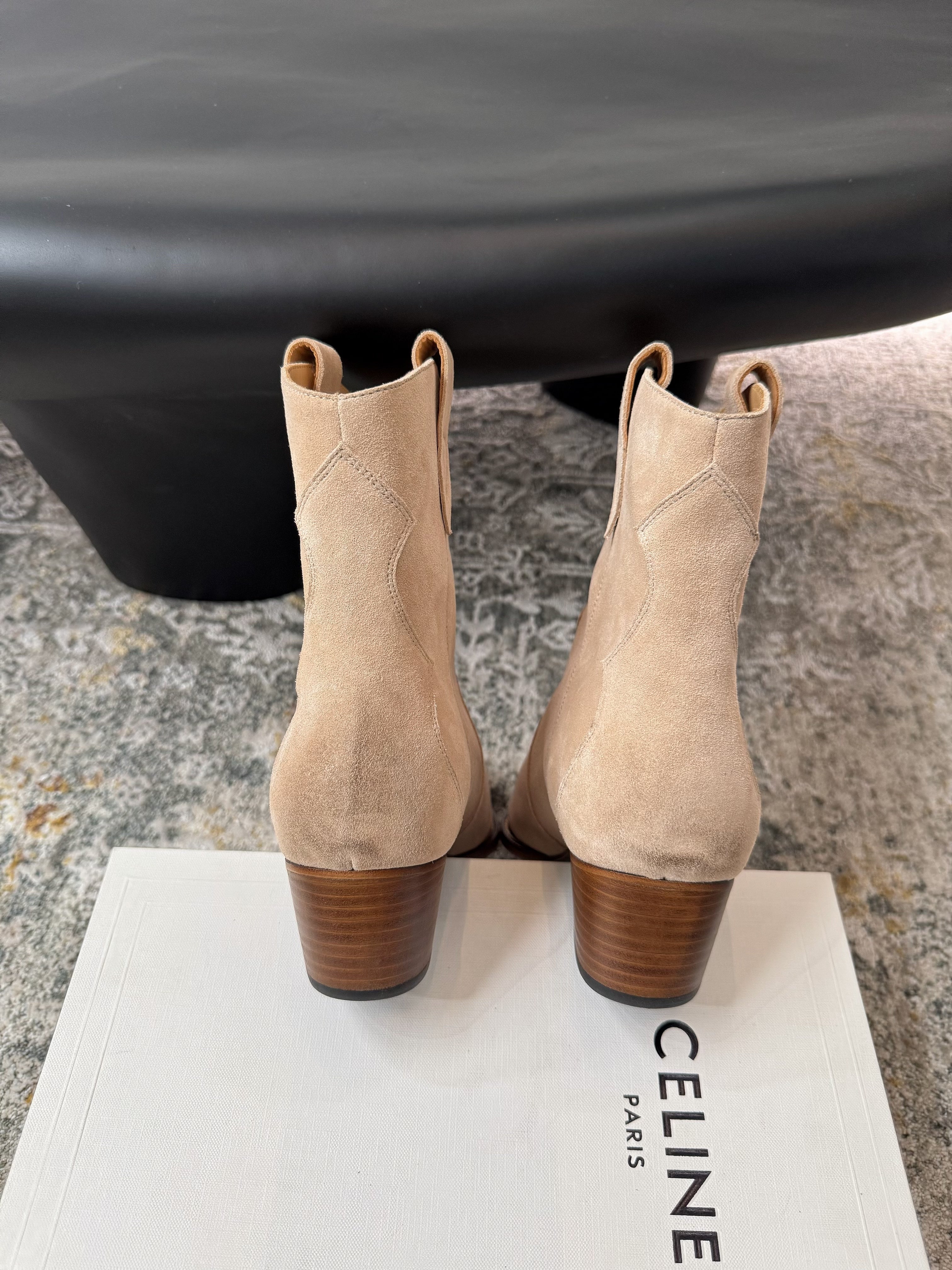 CELINE 26S ANKLE BOOTS 55 MM IN BEIGE SUEDE
