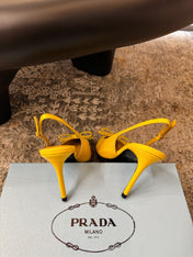 PRADA 25S SLINGBACK HIGH HEELS 75 MM IN YELLOW EMBOSSED COWHIDE