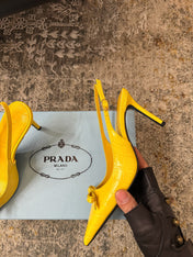 PRADA 25S SLINGBACK HIGH HEELS 75 MM IN YELLOW EMBOSSED COWHIDE
