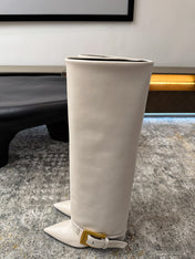 BALMAIN 26S BOOT 85 MM IN CREAM WHITE CALFSKIN