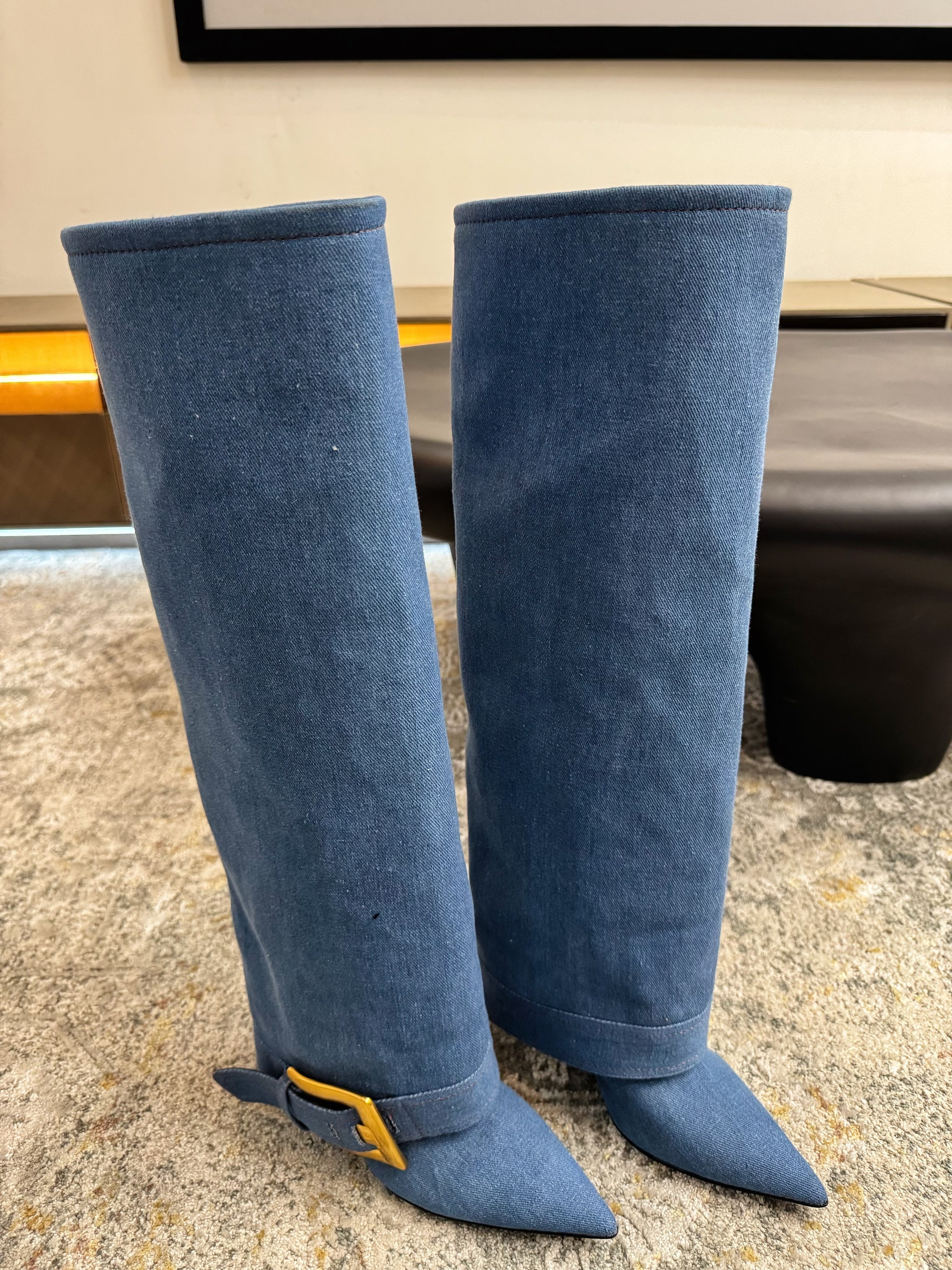 BALMAIN 26S BOOT 85 MM IN BLUE DENIM