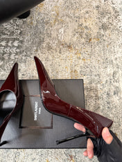 YSL 26S HEELED SHOES 110 MM IN DARK RED GLOSSY CALFSKIN