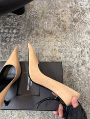 YSL 26S HEELED SHOES 110 MM IN WARM NUDE GLOSSY CALFSKIN