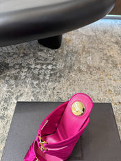 YSL 26S HEELED SANDALS 100 MM IN DARK PINK FABRIC