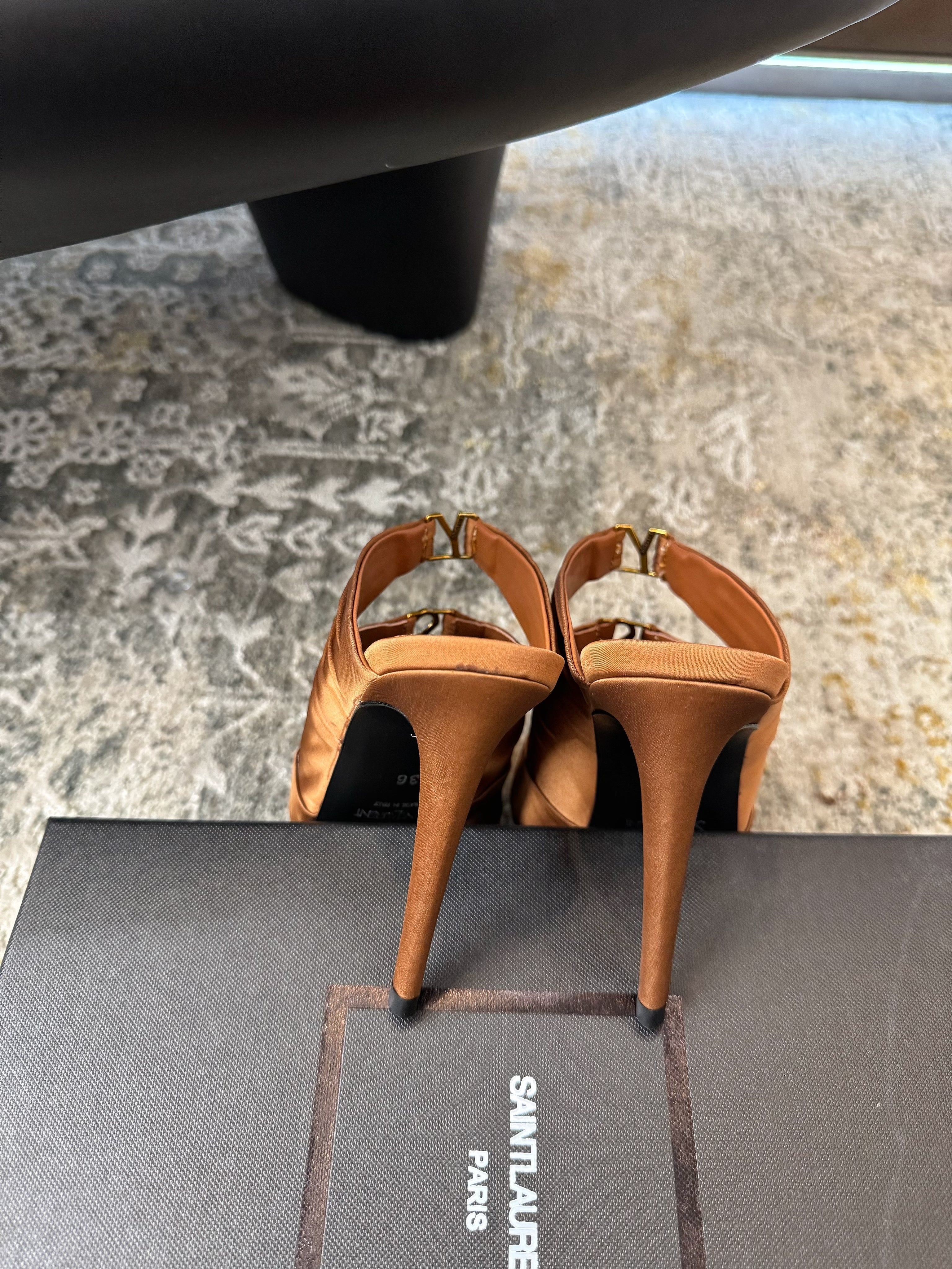 YSL 26S HEELED SANDALS 100 MM IN CLAY BROWN FABRIC
