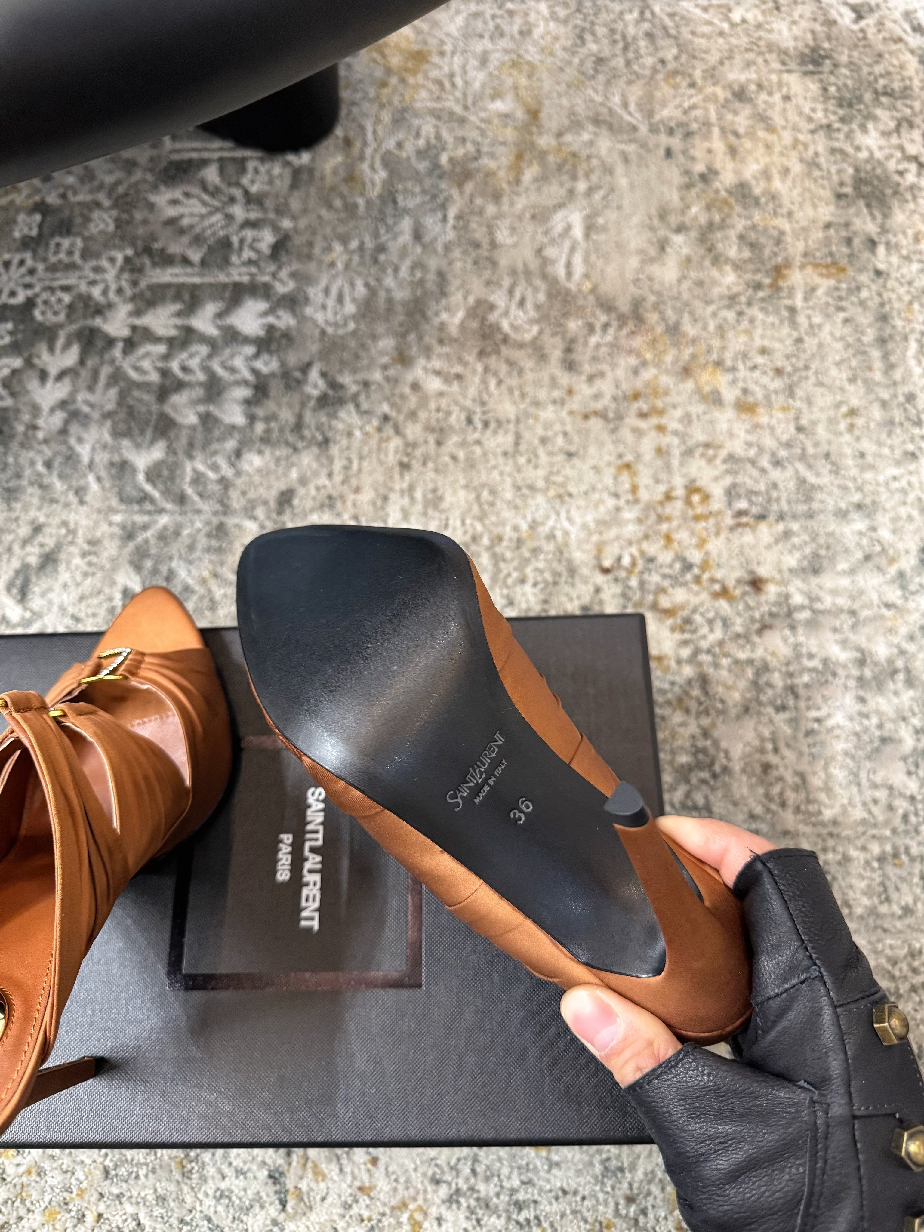 YSL 26S HEELED SANDALS 100 MM IN CLAY BROWN FABRIC