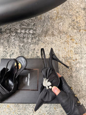 YSL 26S HEELED SLINGBACKS 100 MM IN BLACK SILK