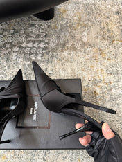 YSL 26S HEELED SLINGBACKS 100 MM IN BLACK SILK