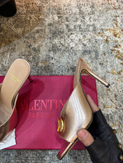 VALENTINO 26S HIGH HEEL SANDALS 105 MM IN METALLIC ROSE GOLD CALFSKIN