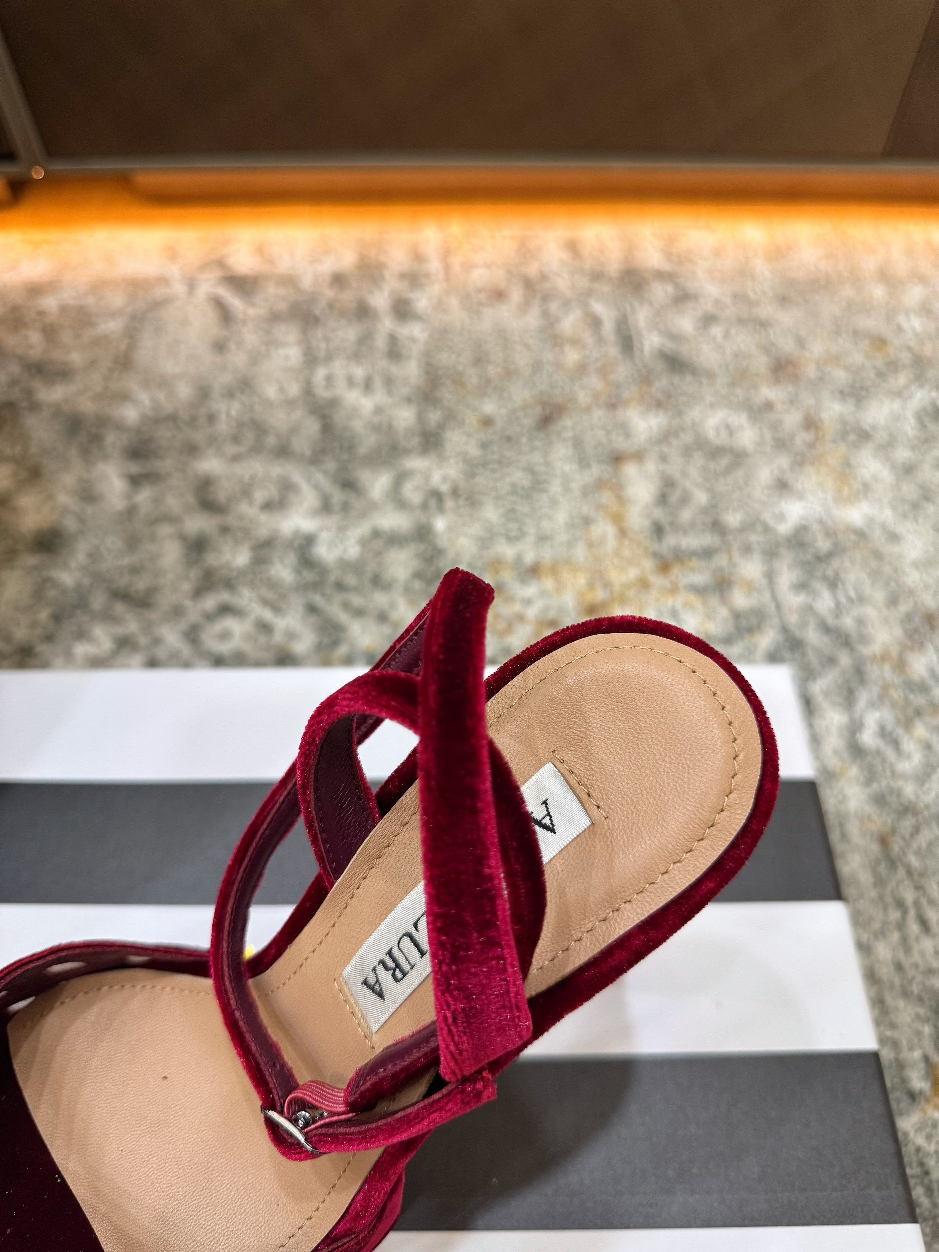 AQUAZZURA 26S HIGH-HEEL SANDALS 130 MM IN DARK RED VELVET