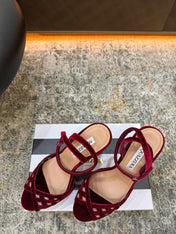 AQUAZZURA 26S HIGH-HEEL SANDALS 130 MM IN DARK RED VELVET
