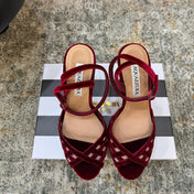 AQUAZZURA 26S HIGH-HEEL SANDALS 130 MM IN DARK RED VELVET