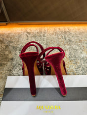 AQUAZZURA 26S HIGH-HEEL SANDALS 130 MM IN DARK RED VELVET