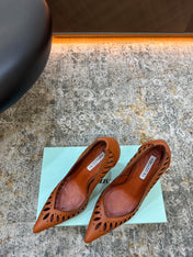 AQUAZZURA 26S HIGH HEELS 110 MM IN BROWN CALFSKIN