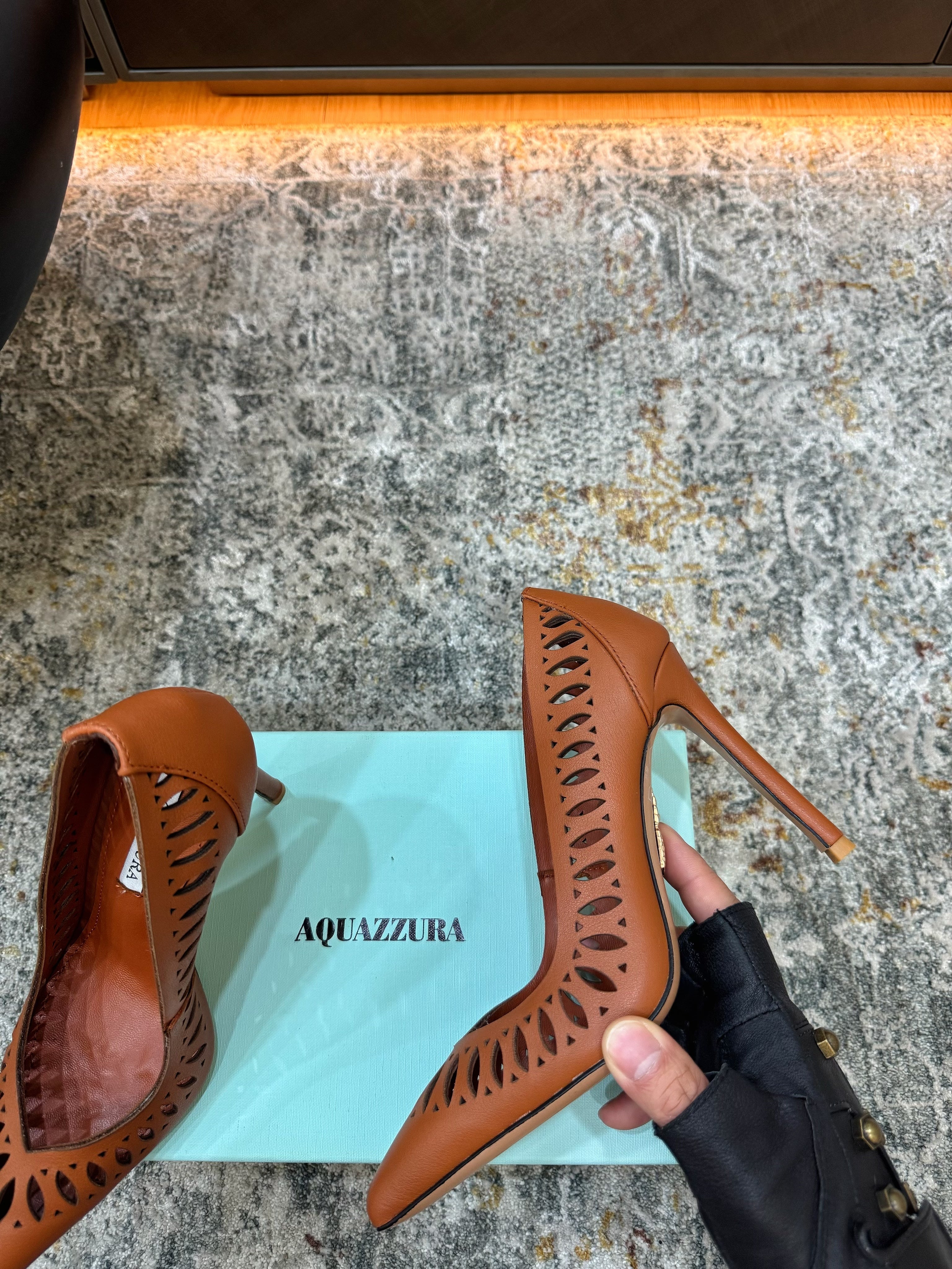 AQUAZZURA 26S HIGH HEELS 110 MM IN BROWN CALFSKIN