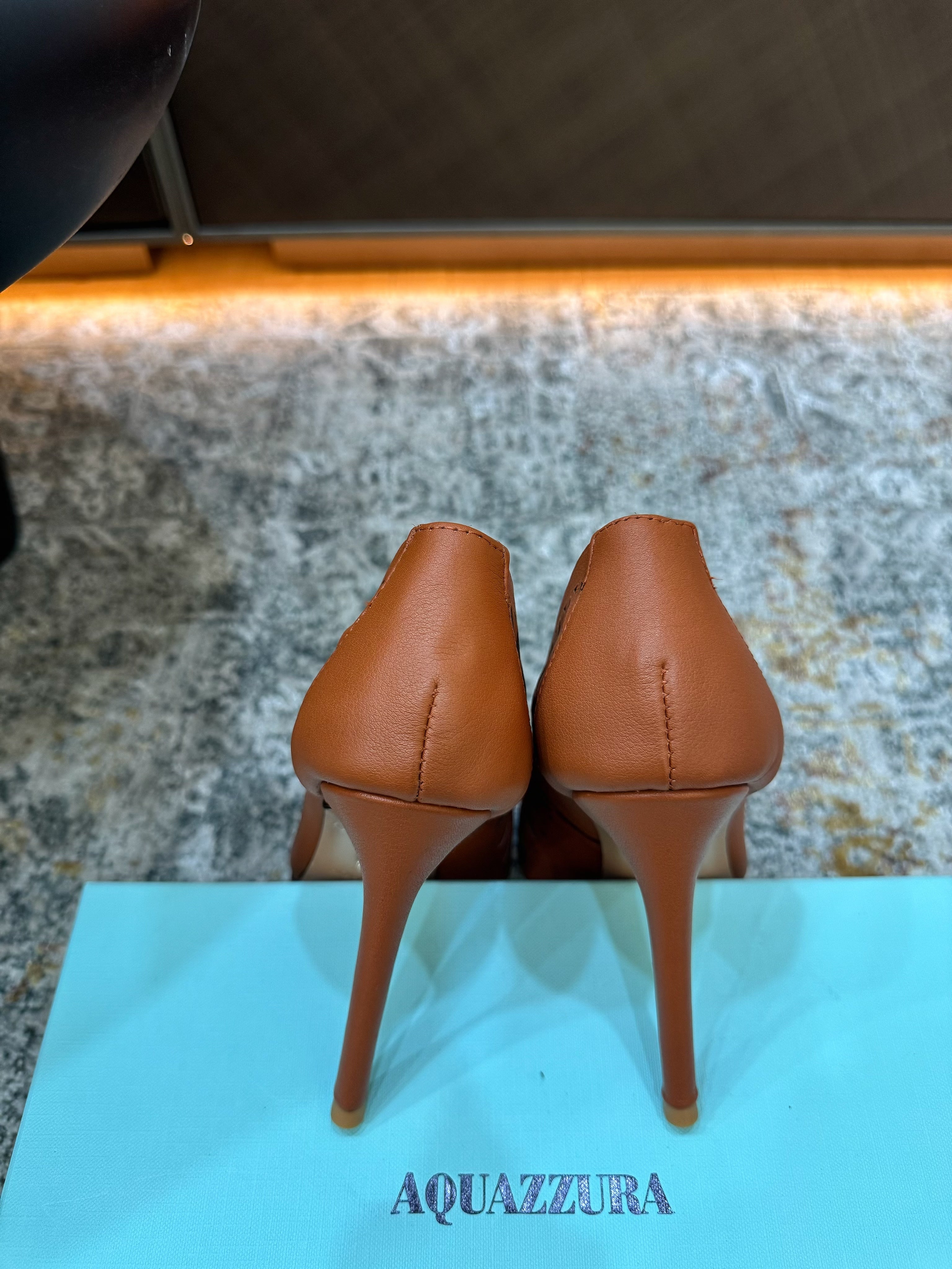 AQUAZZURA 26S HIGH HEELS 110 MM IN BROWN CALFSKIN