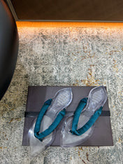 ALAIA 26S THONG SANDALS IN TEAL BLUE SATIN AND TRANSPARENT PVC