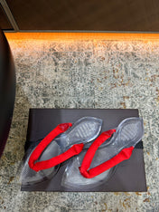 ALAIA 26S THONG SANDALS IN RED SATIN AND TRANSPARENT PVC