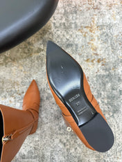 HM 26S FLAT KNEE-HIGH BOOTS IN COGNAC BROWN CALFSKIN 