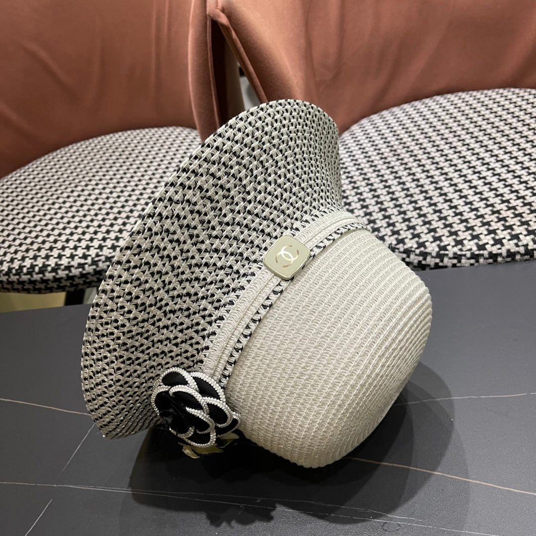 CHANEL 26S FLORAL-EMBELLISHED STRAW HAT 337941