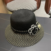 CHANEL 26S FLORAL-EMBELLISHED STRAW HAT 337940