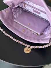 CHANEL 26S 22 BAG 42 IN PURPLE QUILTED SHINY CALFSKIN