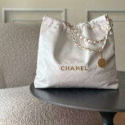 CHANEL 26S 22 BAG 42 IN CREAM WHITE QUILTED SHINY CALFSKIN