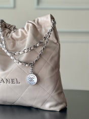 CHANEL 26S 22 BAG 42 IN LIGHT BEIGE QUILTED SHINY CALFSKIN