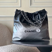 CHANEL 26S 22 BAG 42 IN BLACK MIX SILVER QUILTED SHINY CALFSKIN