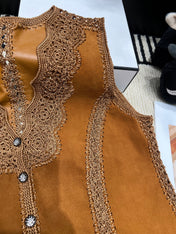 VALENTINO 26S CROCHET-TRIM SUEDE VEST 336