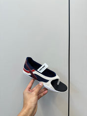 THONG SANDALS IN WHITE SUEDE MIX NAVY TECH FABRIC