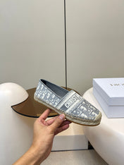 GRANVILLE ESPADRILLES FLAT 25S IN GRAY OBLIQUE EMBROIDERED COTTON